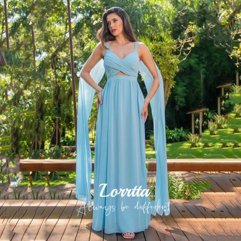 lorrtta ארוכות תכלת תכלת V צווארון שיפון שמלות ערב עם שכמייה באורך רצפה שמלת נשף דובאי עם שסע לאישה