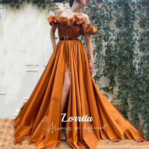 שמלות ערב lorrtta סאטן מחוץ לכתף צוואר סירה קו עם שסע בצד שמלות נשף פשוטות ארוכות לנשים צבע מותאם אישית