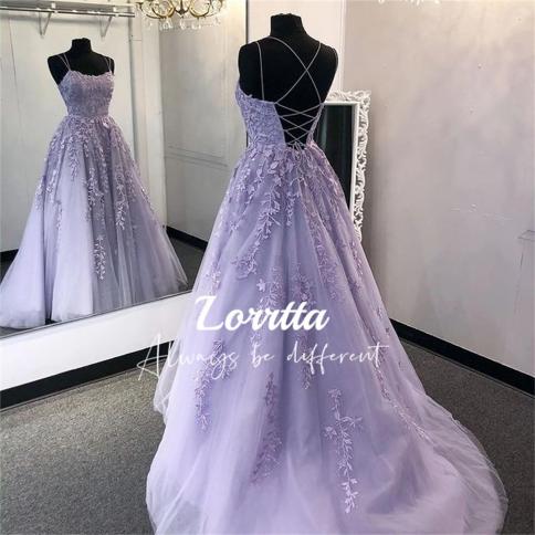lorrtta לילך תחרה שמלות נשף ספגטי רצועות vestido de fiesta גב פתוח קו שמלות נשף נשים ערב רשמי ארוך
