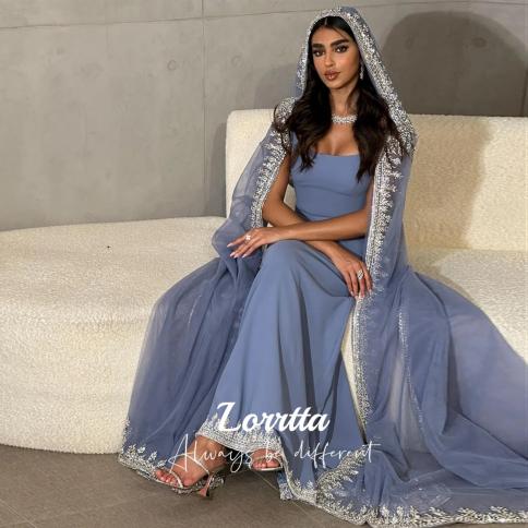 lorrtta צווארון מרובע אורך הרצפה חרוזים שמלות נשף רצועות רגילות שמלות ערב ללא שרוולים ערב הסעודית לנשים'