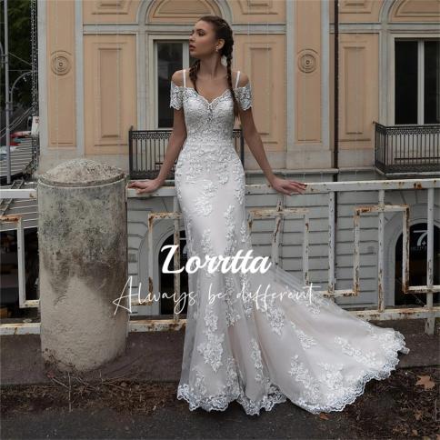 lorrtta מודרנית עם צווארון V שמלת כלה בת ים שמלת כלה מכתף שרוכים משגעת אפליקציה מדהימה שמלת כלה שמלות ערב ארוכות אישה