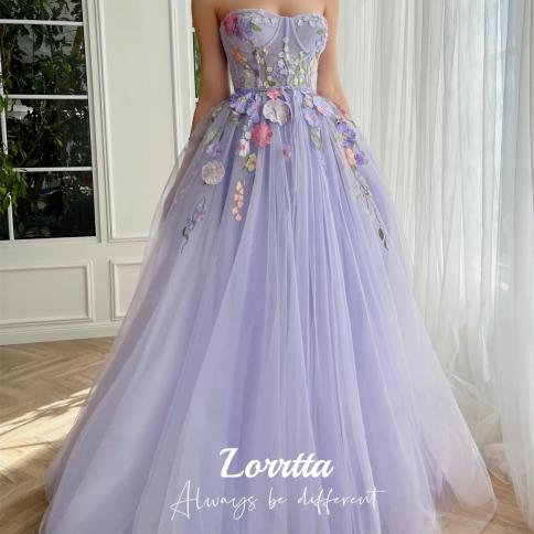 Lilac Tulle Lace A-line Open Back Prom Dresses MP688