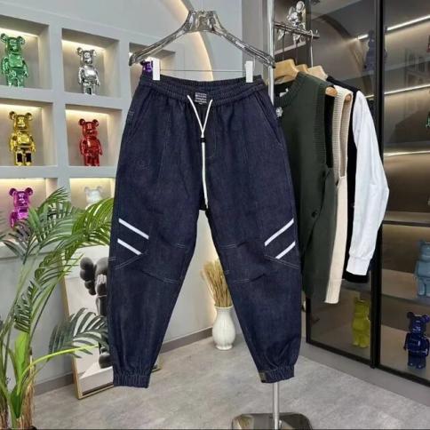 2024 New Autumn Men's Embroidery Jeans Denim Jogger Pants Hip Hop