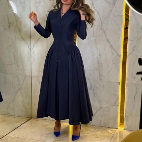 oeing v neck luxury formal evening dress a line pleat long sleeves فساتين سهرة  ankle length elegant prom grow