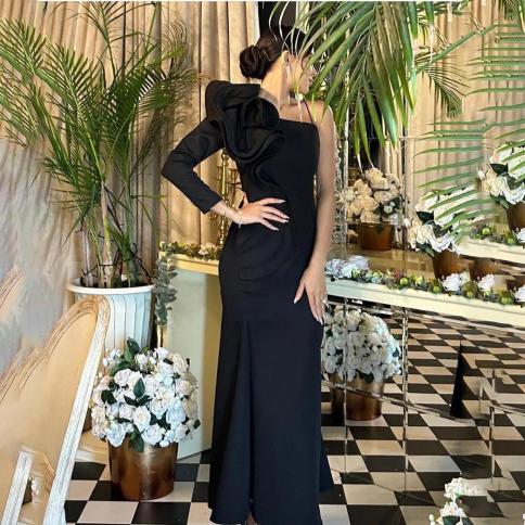 oeing one shoulder luxury formal evening dresses pleat long sleeves فساتين سهرة  floor length elegant prom gow