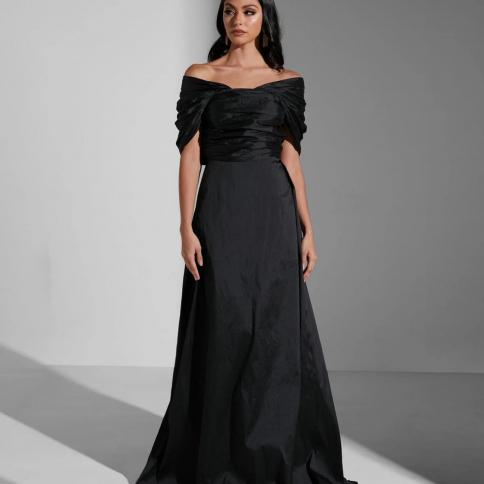 oeing off shoulder luxury formal evening dresses pleat short sleeves فساتين سهرة floor length elegant prom gro