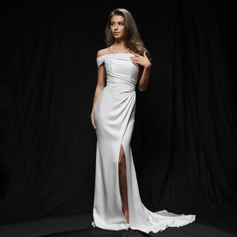 oeing off shoulder luxury formal evening dresses pleat short sleeves  فساتين سهرة  floor length elegant prom g