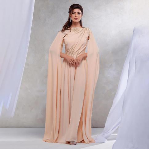 oeing o neck luxury formal evening dress floater beading float sleeves فساتين سهرة floor length elegant prom g