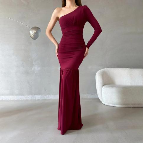 oeing one shoulder luxury formal evening dresses sheath long sleeves فساتين سهرة  floor length elegant prom go