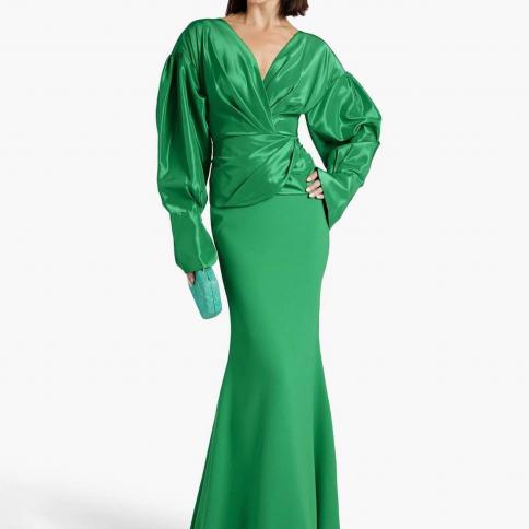 oeing v neck luxury formal evening dresses pleat sheath long sleeves فساتين سهرة  floor length elegant prom go