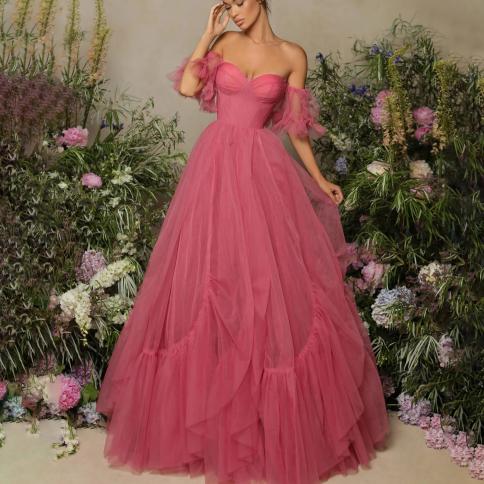 oeing sweetheart luxury formal evening dress tiered pleat short sleeves فساتين سهرة ankle length elegant prom