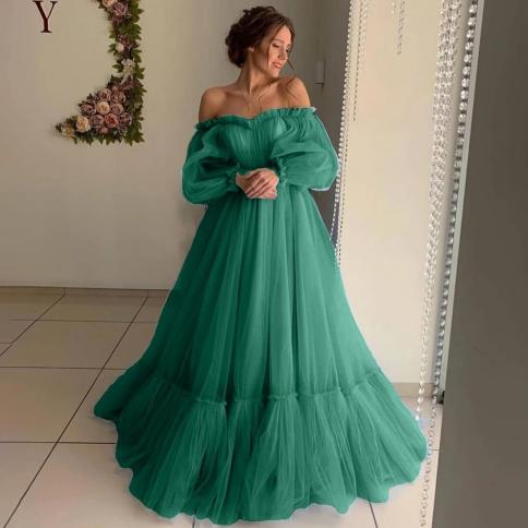 oeing off shoulder luxury formal evening dresses pleat long sleeves  فساتين سهرة  floor length elegant prom gr