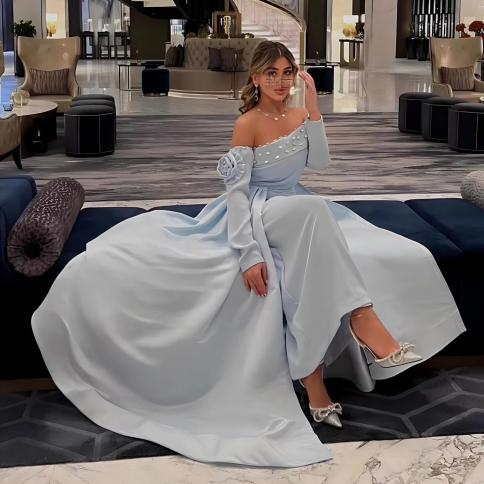 oeing strapless luxury formal evening dress pleat crystal long sleeves فساتين سهرة  floor length elegant prom