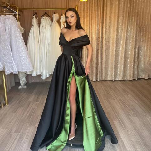 oeing v neck luxury formal evening dresses pleat black short sleeves فساتين سهرة  floor length elegant prom go