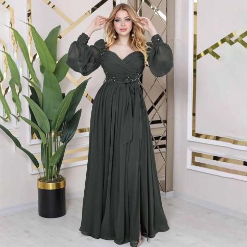 oeing sweetheart luxury formal evening dresses pleat long sleeves  فساتين سهرة  floor length elegant prom grow