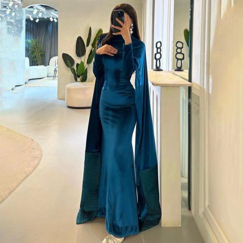 oeing o neck luxury formal evening dresses sheath floating sleeves فساتين سهرة  floor length elegant prom gown