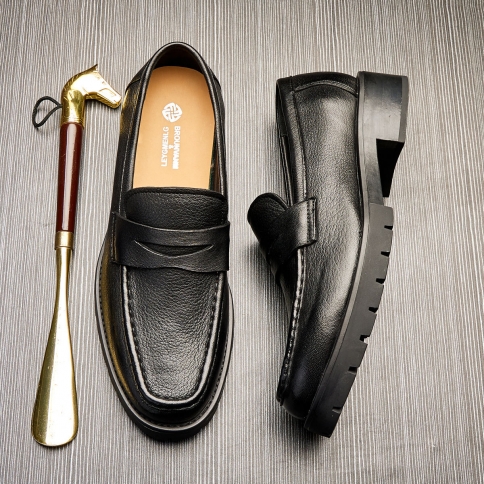 bowei בריטית עסקית לגברים נעלי עור אמיתיות עם עקבים נמוכים נעלי אופנה נושמות עור צבי להחליק קז'ואל אופנתי