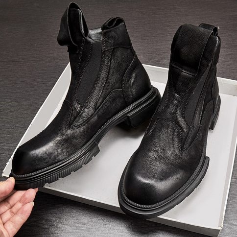 מגפי מרטין נעלי גברים נמוכים נעלי צ'לסי נעלי עור אמיתי גברים נעלי עור גבוהות אופנוע בסגנון בריטי עם סוליות עבות