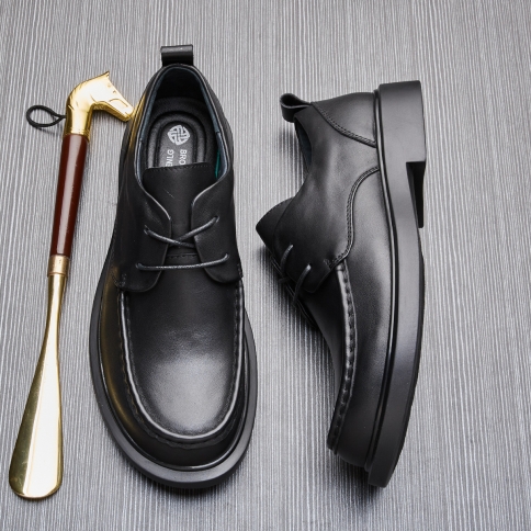 אביב נעלי גברים עור אמיתי אצבע עגולה עור רך סוליה עסקית רשמית נעלי עור קז'ואל בגזרה נמוכה בריטית