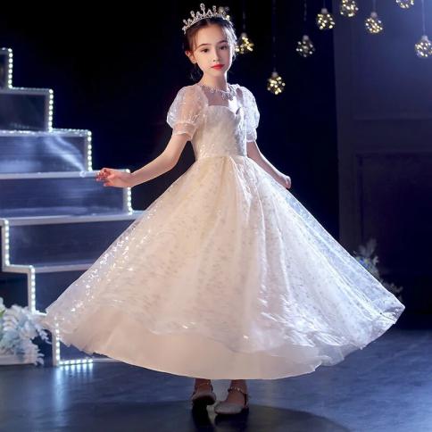 юные девочки elegant Элегантное бальное платье для выпускного вечера для девочек-подростков,  платье с блестками для девочек, детские свадебные белые צֶבַע B Kid Size  150cm