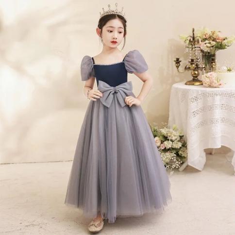 floor length junior bridesmaid dresses Dusty Blue Tulle Flower Girl Dresses, A-line Little Girl Dresses, Affo   AlineBridal