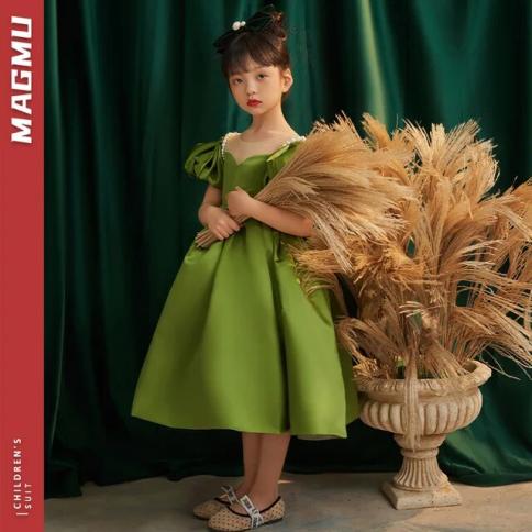 Elegance Green Dress For Girl Children Party Evening Dresses Kids First  Communion Vestidos Teenager Weddings Bridesmaid Color Green Kid Size 5-6Y