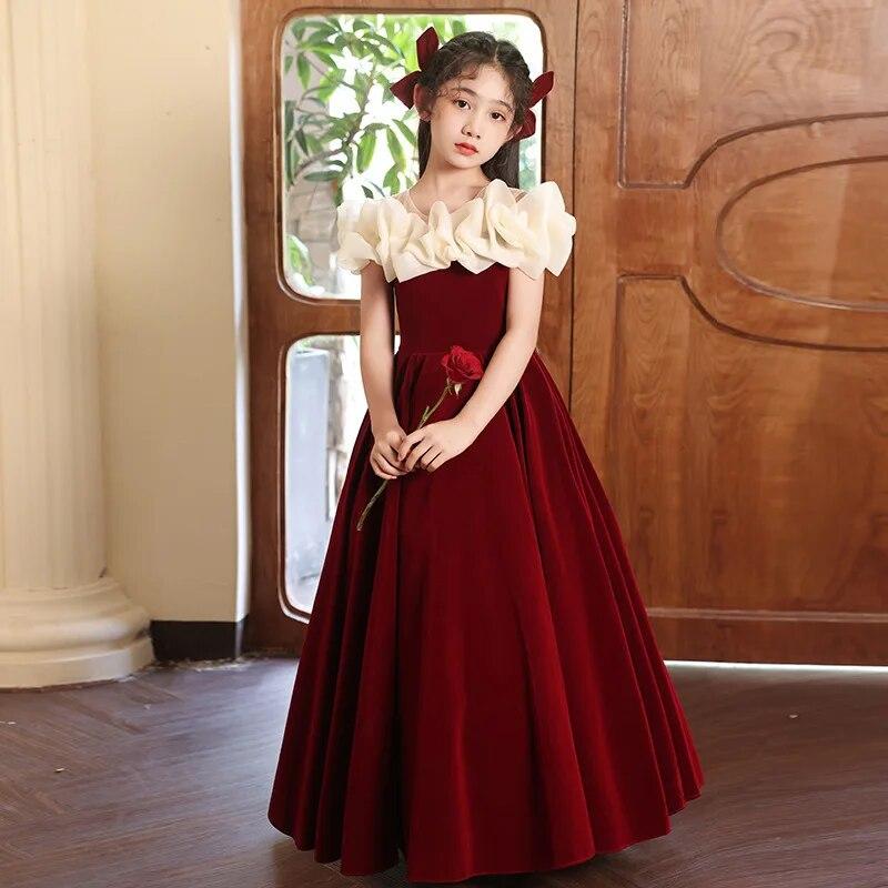 2023 Christmas Party Dresses For Girls Teenage Girl Luxurious Evening Dress Kids Vintage Quinceanera Red Ball Gown Teens