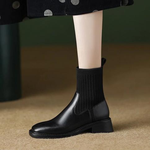 עיצוב גמישות אופנה עור פרה להחליק על westren פלטפורמת גרב מגפונים לנשים סתיו חורף נעלי עקב טריז