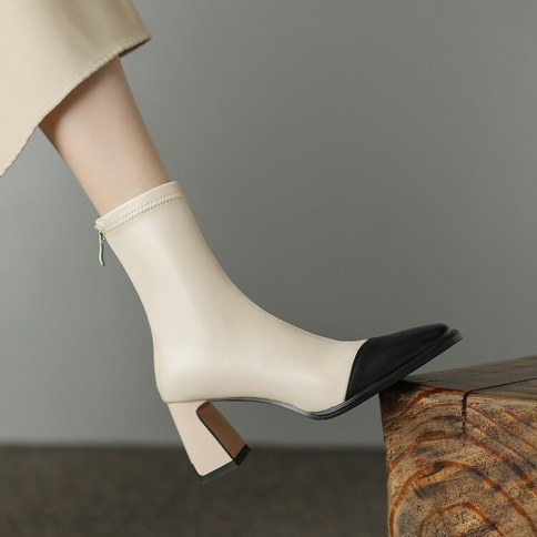 נעלי נשים, מגפי מרטין עם עקבים קטנים בסגנון ריחני, צ'לסי לנשים, סתיו וחורף בסגנון חדש עם חסימות צבעוניות