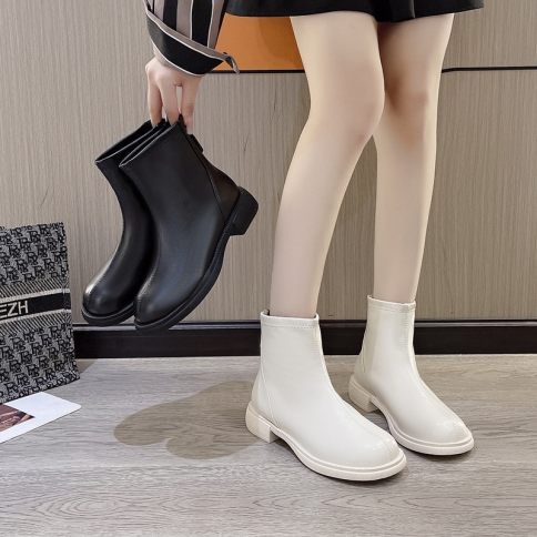 נעלי נשים מגפיים קצרים לנשים סתיו וחורף סגנון בריטי חדש רוכסן גב מגפי מרטין בתוספת צ'לס מתיחה קטיפה