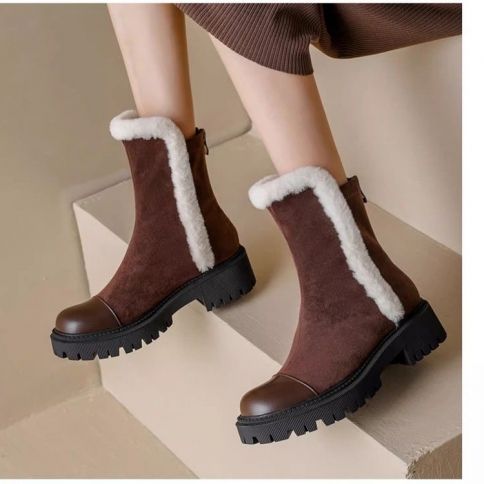 נעלי נשים חורף סגנון חדש מגפי שלג קטיפה נעלי כותנה נעלי נשים בתוספת קטיפה פרווה מעובה מגפי מרטין מקשה אחת f