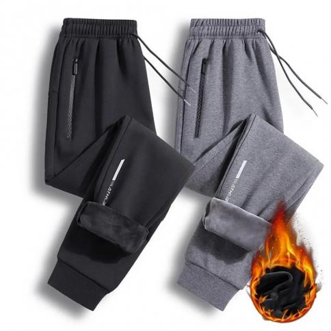 Men Autumn Winter Casual Sweatpants Elastic Waist Drawstring Zipper Pockets Sport  Pants Thick Fleece Lining Jogger Trous size 4xl Color grey1