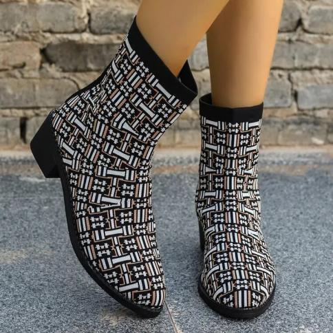2023 נעלי נשים חדשות חורף סרוגות צינור גרביים מגפיים מחודדים מרובע עקב גבוה אלסטי מעצב מגפי נשים 36 43