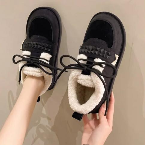מגפיים נעלי חורף לנשים עקבים שטוחים אוסטרלי עגול בוהן קטיפה נמוכה 2023 שלג גומי אופנה נוח קרסול מוצק