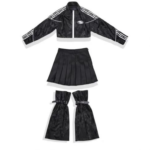 Kids Street Dance Clothes Girls Black Long Sleeve Coat Baggy Pants