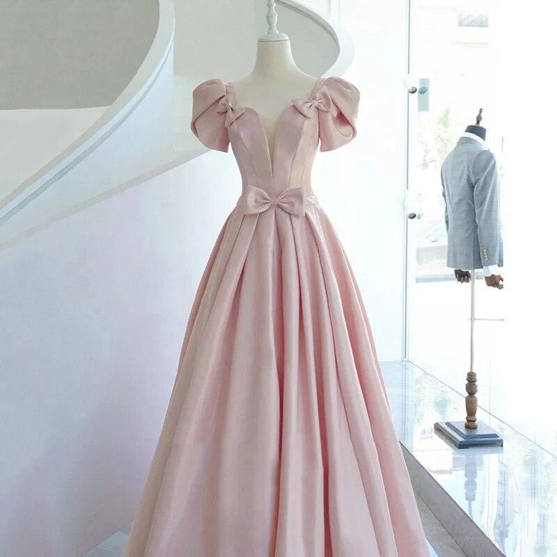 Pink Princess Style Prom Dresses Long Elegant Square Neck A Line Floor  Length Backless Long Women Evening Dresses With T US Size XXL Color pink  midi