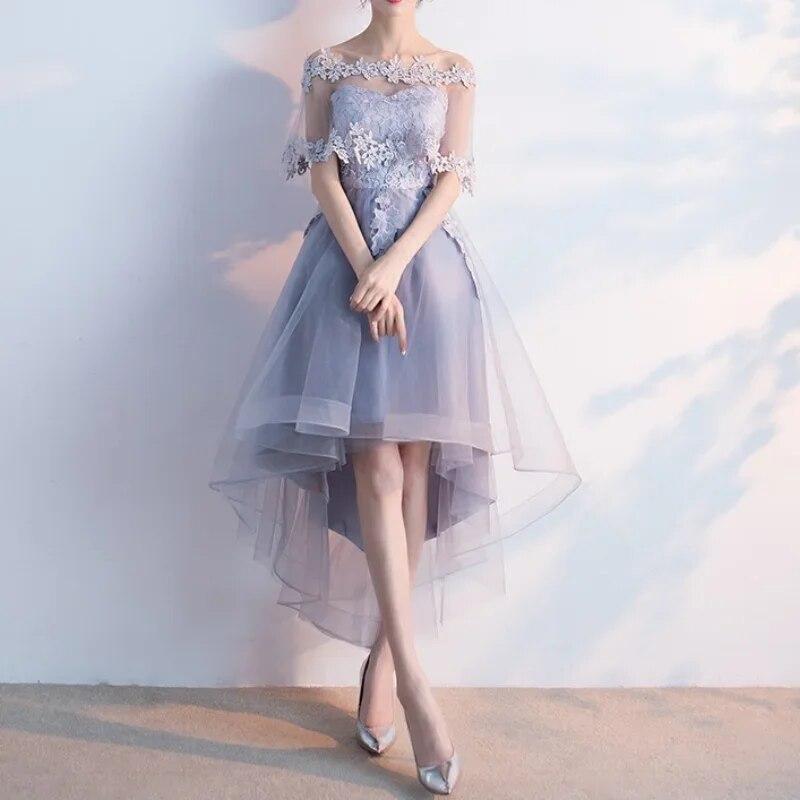 knee length dresses for ladies Lace Vintage Short Front Back Long Tail Evening Party Dress – HER SHOP main image 1