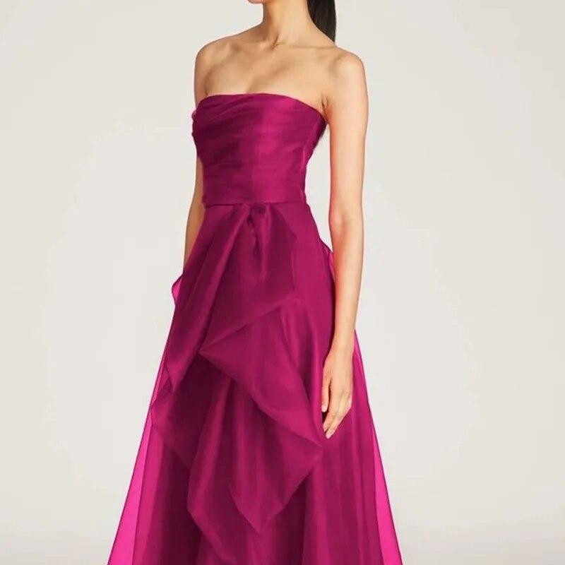 Red Tube Tops A Line Prom Dress Side High Split Wedding Party Dress  Strapless High Low Irregular Tulle Vestidos De Fest Color Navy blue US Size  18