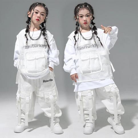 2023 אופנה בגדי היפ הופ לילדים חליפה לבנה חולצות ריקודי רחוב מכנסיים בנים בנות תחפושת ריקוד ג'אז מודרנית kpop