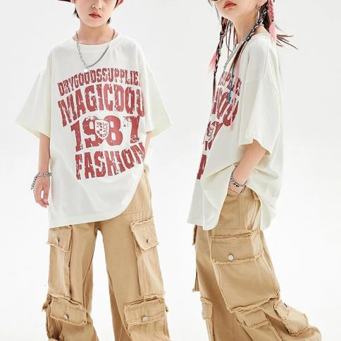ילדים בגדי היפ הופ חולצה רפויה בנים בגדי ריקודי רחוב חאקי מכנסיים מטען בנות חליפת ביצועים ג'אז תרגול