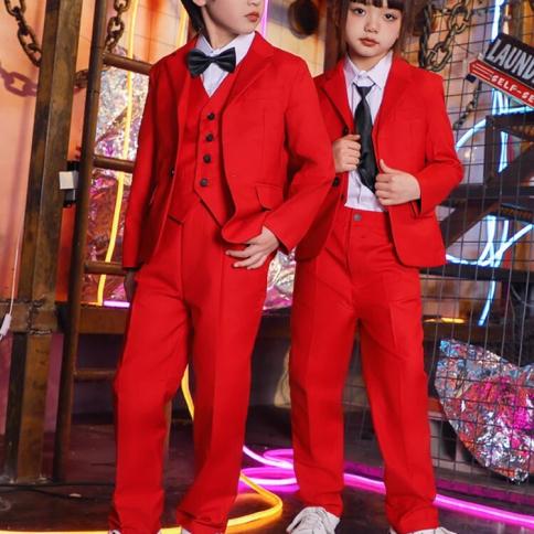 יום הילדים תחפושת במה לילדים חליפת בלייזר אדומה בגדי ג'אז הופעה בנים תלבושת היפ הופ בנות קונצרט קפופ ללבוש