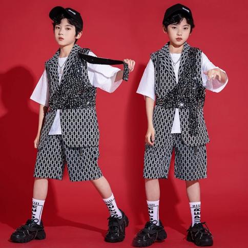 2022 אופנה ילדים תלבושת ריקוד מודרני נצנצים אפוד הופעה במת מופע תלבושות בנים ג'אז ריקוד בגדי היפ הופ ילדה