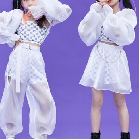 בגדי בנות kpop תחפושת ריקוד ג'אז חליפת הופעה לבנה היפ הופ תלבושת ריקוד מודרני תלבושת ילדים במה ללבוש בגדים אופנה
