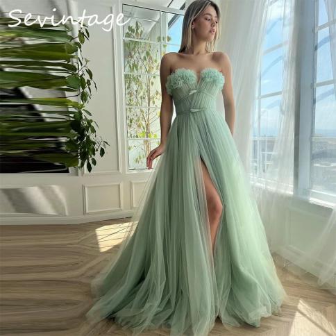 שמלות נשף סווינטג' ירוק טול טול סטרפלס גבוה צד מפוצל שמלות ערב שמלת מסיבת כלה 20