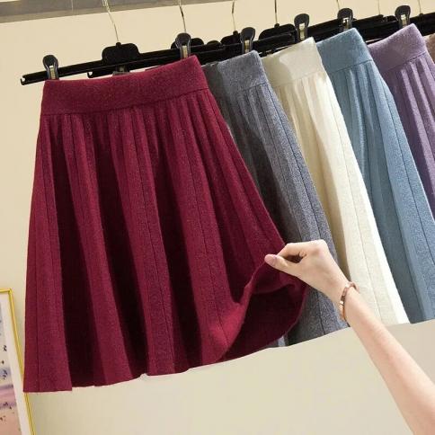 חצאית קפלים סרוגה קפלים נשית חצאית מותן גבוהה 2023 אביב קיץ נשים
