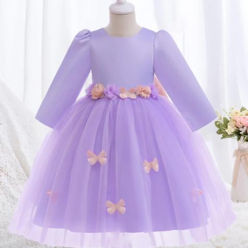 Elegant Flower Lace Princess Dress For Girls Long Sleeve Autumn Winter Kids Clothes Wedding Girl Party Dresses Birthday 