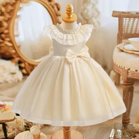 Fluffy Big Bow Girls Dress White Wedding Princess Prom Kids Party Dresses For Girl Vestido Bridemaids Ball Gown Birthday