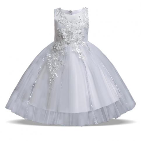 Elegant Girls Lace Flower Dress 8 10 Yrs Kids Bow Sequin Birthday Princess Party Dresses For Girl Evening Prom Gown Gala