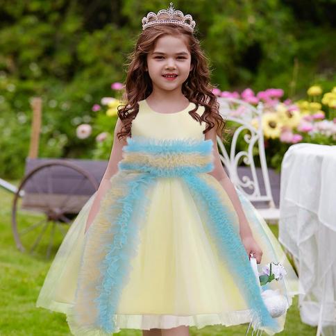 Fluffy Tulle Girls Party Dress Elegant Wedding Princess Ball Gown Kids Bridemaids Dresses For Girl Birthday Prom Evening
