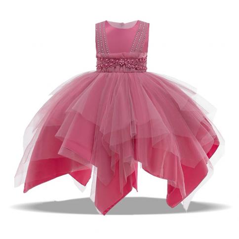 Summer Pageant Girls Dress Elegant Flower Kids Party Dresses For Girl Children Bow Princess Lace Stratum Tutu Prom Gown 